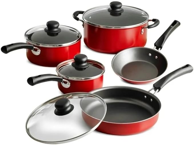 9-Piece Non-Stick Cookware Set – Vibrant Red Finish with Quick Release Surface for Easy Cooking