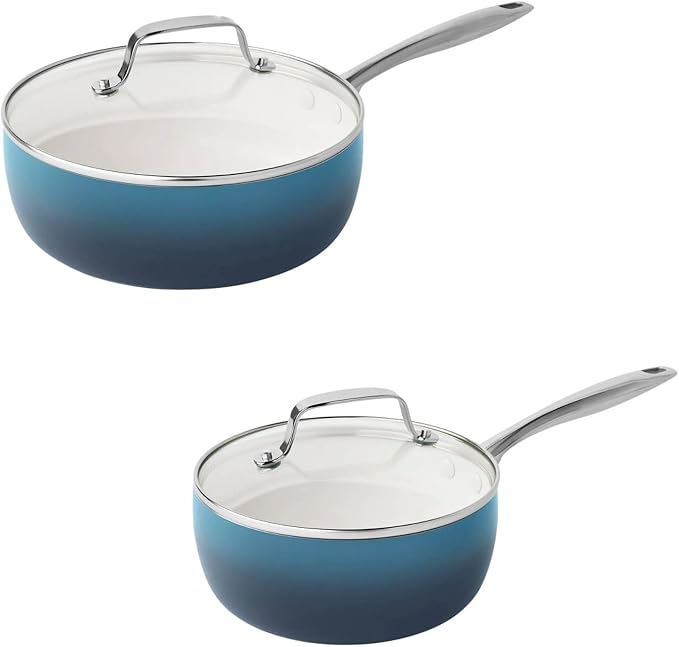 15-Piece Cookware Set Ceramic Nonstick Pots and Pans Set with Utensils Blue