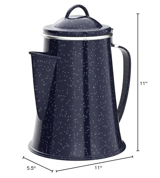 Stansport Enamel Percolator Coffee Pot &amp 4 Mug Set (11230)Blue