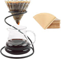 Pour Over Coffee Maker Set – Includes Glass Coffee Dripper Metal Dripper Stand Heat Resistance 600ml Coffee Server and 40 Count Paper Coffee Filters 4 in 1 Set for Home or Office (Black Set)