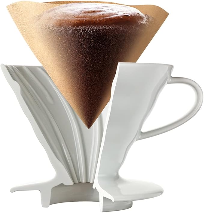 Hario V60 Ceramic Coffee Dripper Pour Over Cone Coffee Maker Size 02 White &amp V60 Paper Coffee Filters Single Use Pour Over Cone Filters Size 02 White Boxed 100 count