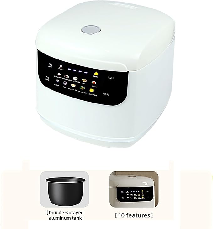 2L Mini Protable Rice Cooker6 Cups Cooked/3 Cups Uncooked400W Non-Stick Rice Maker24 hours Timer Delay10 FunctionsFast CookerWhite
