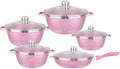 Pots and Pans Set 5 Pcs Cooking Pot Nonstick Cookware Sets With Glass Lids Aluminium Home Frying Pan Stock Pot Kitchen Supplies Kitchen Cooking Set(Pink)