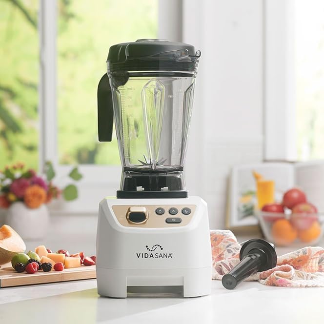 Princess House Vida Sana Blender for Smoothies Soups Dips and More 1500 Watts Stainless Steel Blade 4 Preset Functions Large Grey Professional Blender Easy Clean (White)