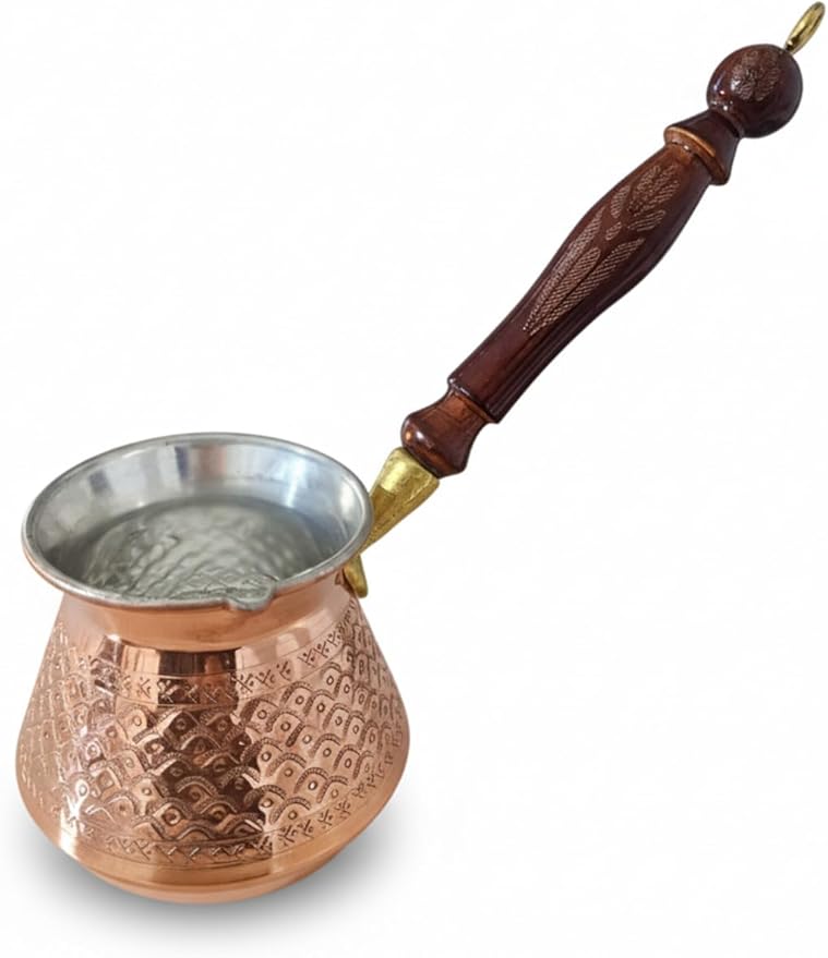 Copper Coffee Pot Stovetop Coffee Maker with Wooden Handle 4-Cup Capacity Traditional Turkish Coffee Pot for Home Kitchen - Metallic One Size