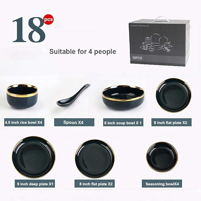 Dining Plate Set Dinnerware Sets for 2/4/6 - Dinner Plates/Sets - Plate Set - Nordic Style Dishes Set - Plates and Bowls for Home Kitchen and Dinning (Gold 18 pcs)