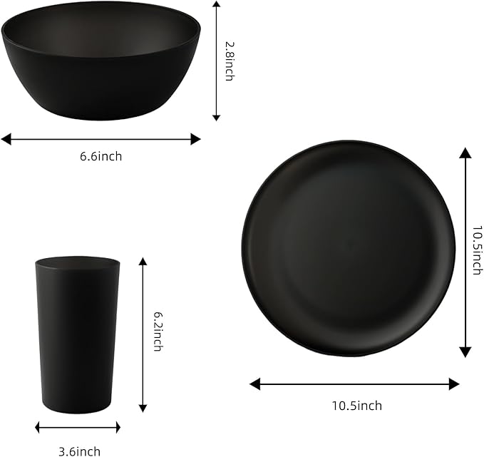 24pcs Dinnerware SetsPlates and Bowls SetsDishes Set for 8Unbreakable Modern Dish SetsReusable Dinning SetDishware Sets for KitchenParty or Picnic Dishwasher SafeBlackBPA free