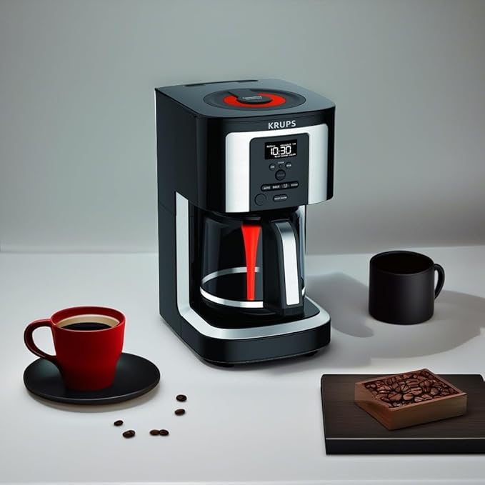 KRUPS EC322 14-Cup Programmable Coffee Maker Professional Permanent Gold-Tone Thermobrew Technology Black