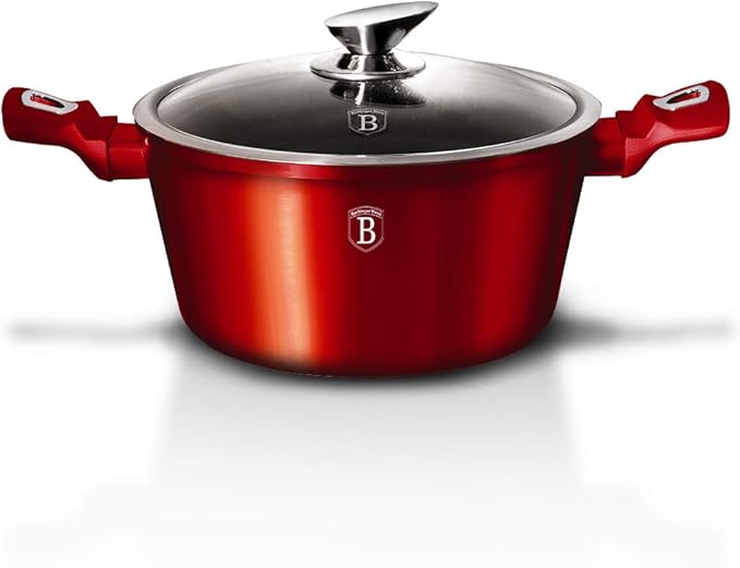 Berlinger Haus Kitchen Cookware Set 3-Layer Marble Coating with Ergonomic Soft - Touch Handle Turbo Induction Based Elegant Design &amp Eco Friendly PFOA Lead Cadmium Free | 15-Piece Burgundy Color
