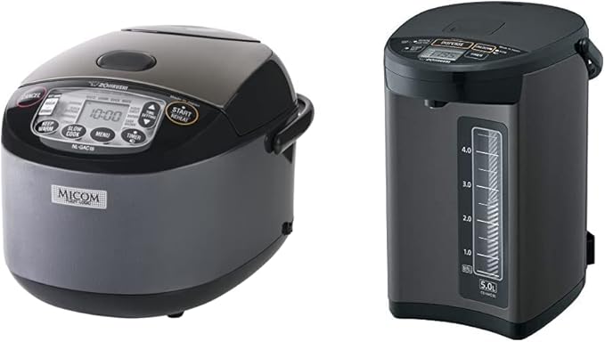 Zojirushi Rice Cooker &amp Warmer (10-Cup) and Water Boiler &amp Warmer (5.0 Liter) Metallic Black