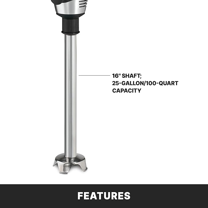 Waring Commercial WSB60 Big Stix Heavy Duty Immersion Blender 16 Removable Shaft 1 HP/700 Watt Variable Speed Motor 120V 5-15 Phase PlugBlack/Silver25-Gallon