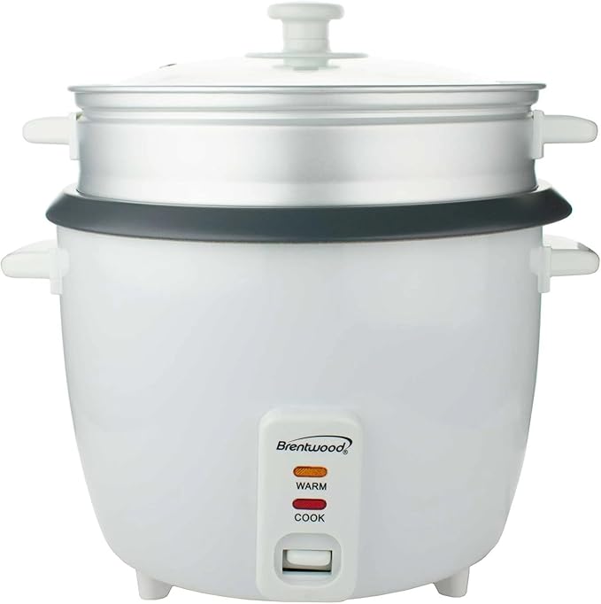 Electric Rice Cooker and Steamer – 4 5 8 or 15 Cup Non-Stick Rice Maker with Food Steamer Tray – One-Touch Operation Keep Warm Function Glass Lid White (4 Cup)
