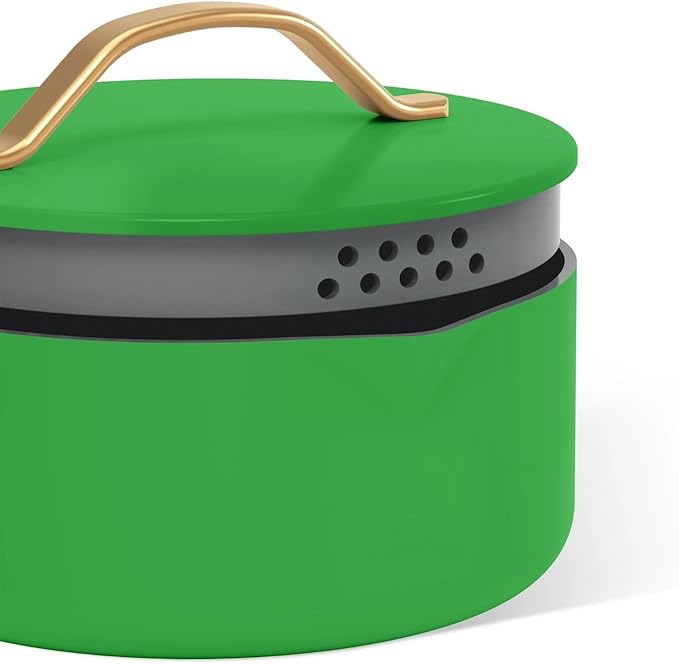 Pans12pc Ceramic Non-Stick Cookware Set by Drew Barrymore Pots &amp Pans with Lids Dishwasher‑SafeSoft‑Touch Handles Even‑Heat Base. (Kelly Green)