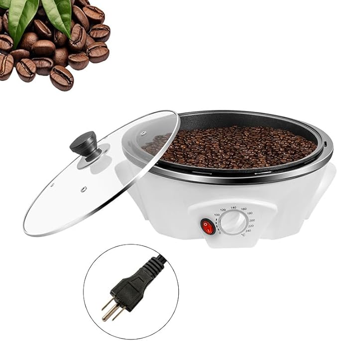 500g Coffee Roaster Machine 800W 110V Household Bean Roasting Baking Machine Electric Coffee Roasters 0-240℃ Temperature Adjustment Non Stick Pot for Peanut Melon Seed Raw Coffee Bean Popcorn