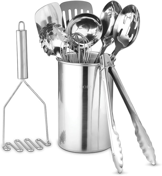 Avador® Premium Set of 10 Stainless Steel Kitchen Tool Set with Holder Easy To Clean Space Saving Great for Cooking Baking Prepping