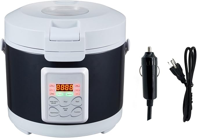 12V/24V/110V Rice Cooker 3L Portable Travel Multi-function For Car/Truck/Home Small Rice Stove with Steam Tray Cooking Heating and Keeping Warm Function Dark Blue (30AB)