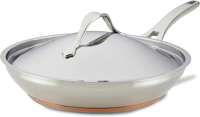 Anolon Nouvelle Stainless Stainless Steel Frying Pan / Fry Pan / Stainless Steel Skillet with Lid - 12 Inch Silver