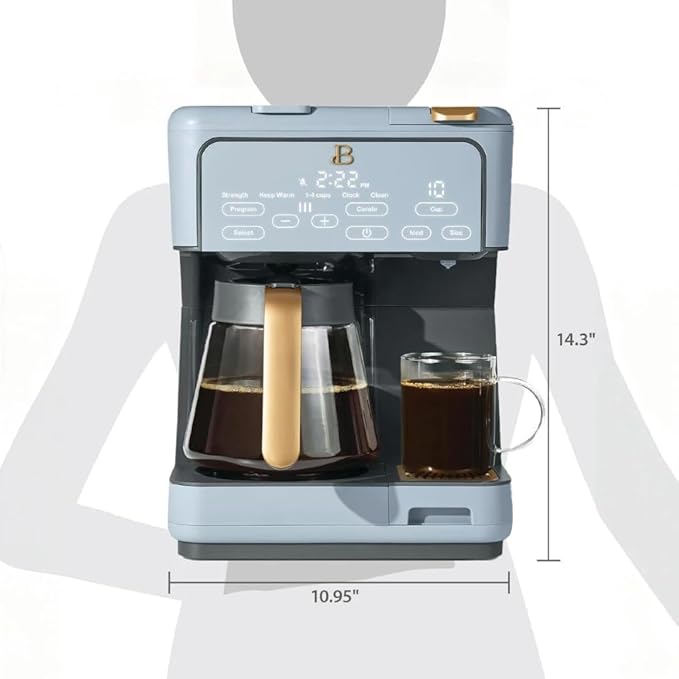 Beautiful Multi-Brew Commercial-Grade 12-Cup &amp Single-Serve Coffee Maker with Over Ice Option for Business and Personal Use by Drew Barrymore (Cornflower Blue)