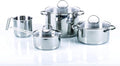 Moneta Allegro Batteria 7 pz in Acciaio Inox: Pentola 22 cm cass. 2 m. 20 cm cass. 1 m. 16 cm bollilatte 12 cm coperchi 16-20-22 cm per ogni piano cottura