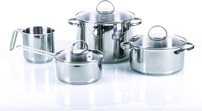 Moneta Allegro Batteria 7 pz in Acciaio Inox: Pentola 22 cm cass. 2 m. 20 cm cass. 1 m. 16 cm bollilatte 12 cm coperchi 16-20-22 cm per ogni piano cottura