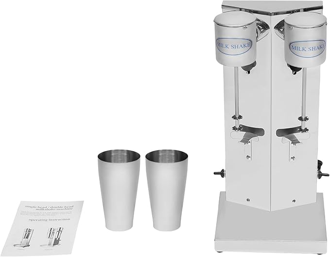Milkshake Machine 180W 110V Double Head Commercial Milkshake Maker Stainless Steel Electric Drink Mixer 14000RPM Smoothie Milk Ice Cream Blender Adjustable Speed Malt Maker Machine