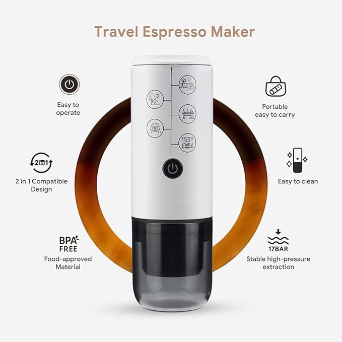 BENFUCHEN 3-in-1 Portable Espresso Machine With NO Heating Function Type-C Charging Electric Espresso Maker 17 Bar Mini Coffee Maker For N ESPRESSO/DolceGustoPods &amp Ground Coffee On the Go Whit