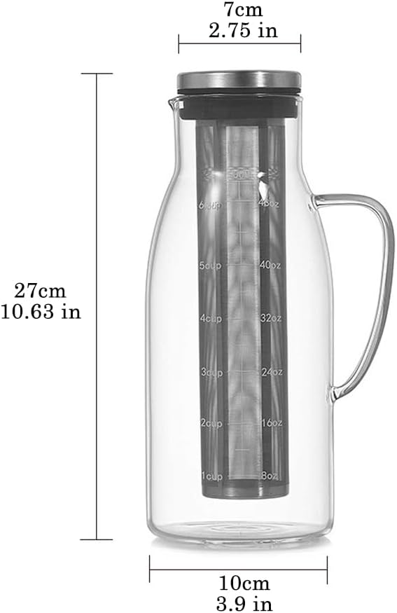 CANDeal Cold Brew Iced Coffee Maker Glass Iced Tea &amp Coffee Cold Brew Maker and Pitcher with Silicone Cap &amp Removable Stainless Steel FilterTea Infuser with Spout (50oz)