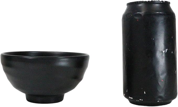 Ebros Gift Contemporary Ridged Matte Black Melamine Series Dinnerware Serveware Kitchenware Set Japanese Chinese Restaurant Supply (Pack Of 6 Small Round Soup Appetizer Rice Bowls 10oz)