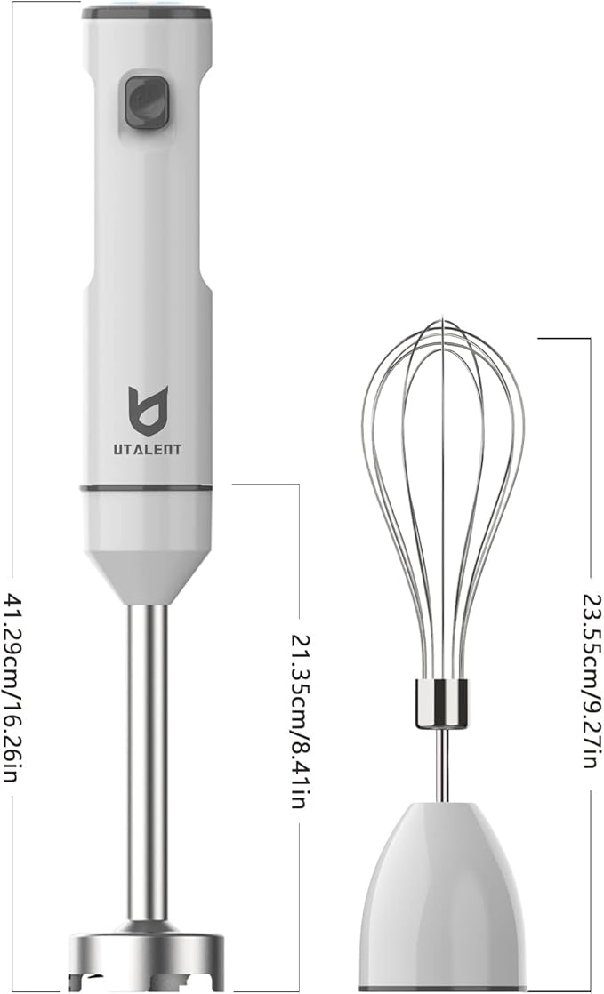 Cordless Hand Blender UTALENT Variable Speed Immersion Blender handheld Rechargeable with USB-C Charging Cable Egg Whisk for Smoothies Milkshakes Hummus and Soups – White