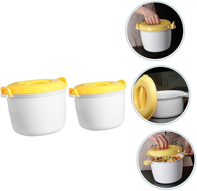2pcs Microwave Rice Cooker Set Cup Capacity Easy to Use for Home Office Travel