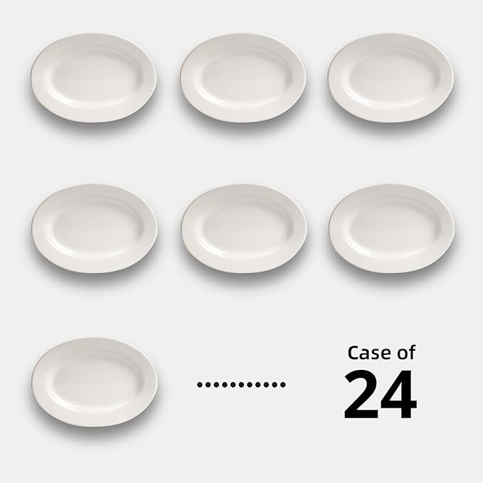 Stoneware Wide Rim Commercial Grade Dinnerware America White Oval Platter 9 3/8 x 6 1/2 Case of 24