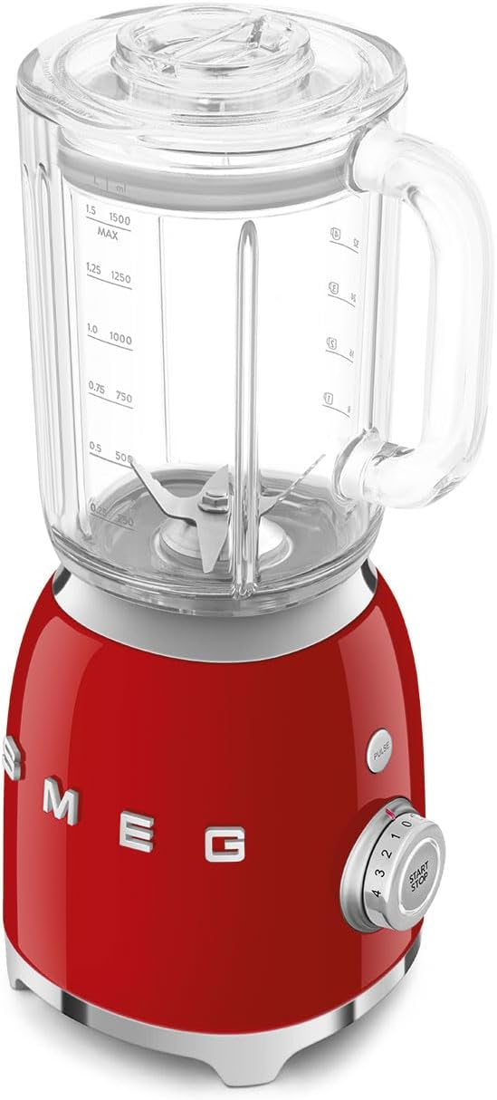 SMEG BLF03 Retro Style Blender – 600W Countertop Blender with 48 oz BPA-Free Jug 3 Speeds + Pulse Ice Crush &amp Smoothie Functions – 50s-Inspired Design-Red