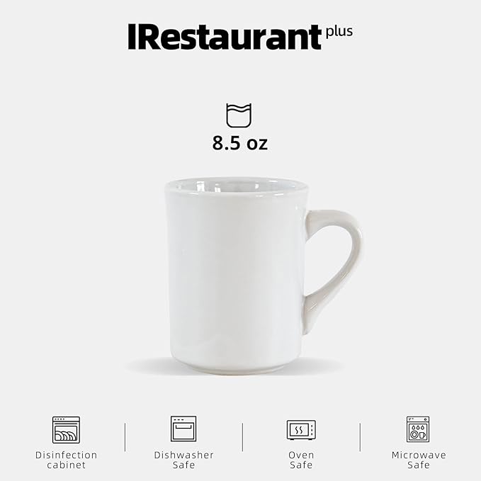 Stoneware Wide Rim Commercial Grade Dinnerware Bright White Mug 8.5oz Case of 36
