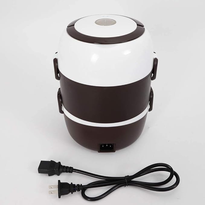 Electric Lunch Box Rice Cooker- 3 Layers 2L Portable Rice Food Heater Warmer w/Steaming Rack Stainless Steel Food Steamer for Office Home To-go Food 110V