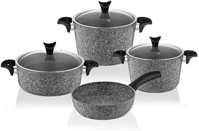 7 Piece Granite Cookware Set Gray Pan Kitchen Utensil Useful Non-Stick Pan Cookware Set