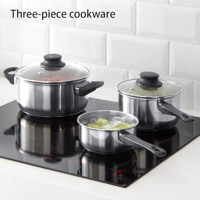 Cookware Set 3Pcs Cookware Set Stainless Steel Pot Pan Sets Saucepan Casserole Milk Pot With Glass Lid Cooking Pots Sets3 Pieces