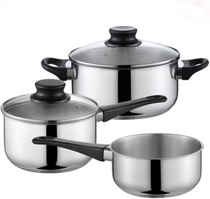 Cooking Pot Frying pan3pcs cookware Set Stainless Steel Glass lid Stock Pot Kitchen Set Milk Stock Pot hot Non Stick Pot
