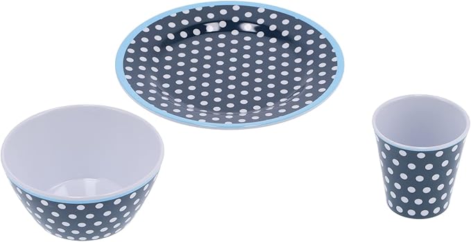 Dark Blue Dot Dinnerware Set Melamine Tableware Set Elegant Style Cup Salad Bowl Plate 12Pcs Household Dishes with Anti Drop Anti Scalding Design for Home Restaurant Hotel