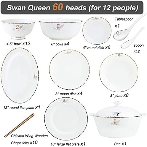 Porcelain Dinnerware Sets Plates and Bowls Sets 60-Pieces Luxury Dinnerware Sets - Dinner Plates and Bowls Sets Ceramic Dishes Set Service for 12