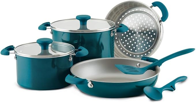 Rachael Ray 8-Piece Aluminum Cookware Set Teal Shimmer