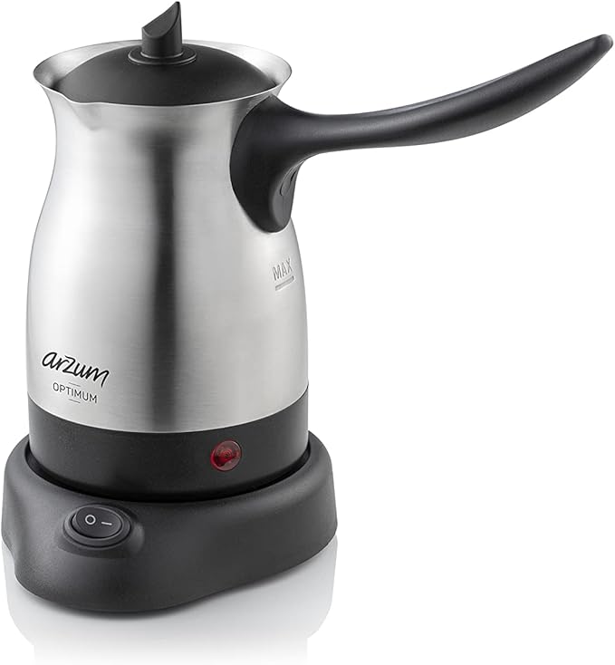 Arzum Cezve Electric Turkish Coffee Maker Stainless Steel Boil-Dry Protection Lid for Extra Protection Cordless Use 1 to 4 cups 120V 3-pin US-plug 800W