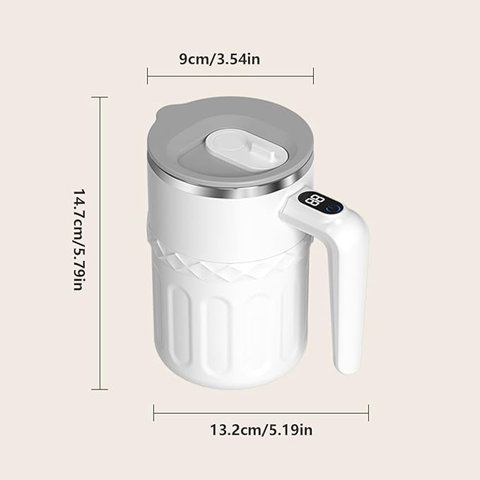 Self Stirring Coffee Mug - Rechargeable Tumbler with Lid - Stirring Cup with Temperature Display | for Blending Beverage Chocolate Cafe Home Kitchen Camping