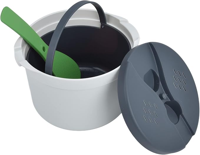 Microwave Rice Cooker 2L Pasta Vegetables Oatmeal Steamer - Food Grade PP Microwaveable Cookware Set with Lid and Spoon Easy Clean 7.3x7.3x5.1 inch
