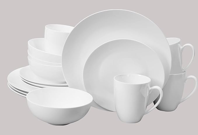 Bone China Coupe Shape Elegance White 16pc Dinnerware Set