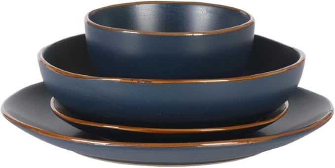 Gibson Home Hazeltine 16-Piece Navy Blue Stoneware Dinnerware Set – Plates and Bowls Durable Ceramic Kitchen Dinner Set