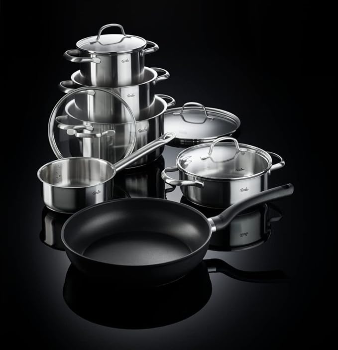 Fissler San Francisco / Stainless Steel Induction Cookware Set 6 Pieces with Glass Lids (3 Saucepans 1 Saucepan 1 Saucepan) + Free Cenit Pan