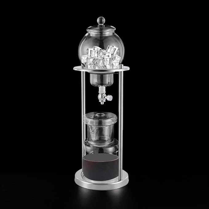 Iced Coffee Cold Brew Drip Tower 600ML Ice Coffee Machine Cold Brew Dripper Iced Coffee Brewer Maker For home &amp office use (Silver)