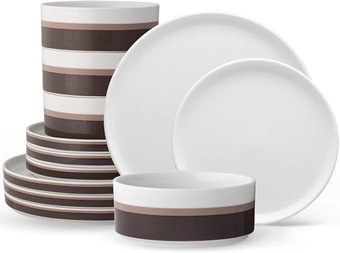 Noritake ColorStax Stripe Brown 12-Piece Dinnerware Set Service for 4