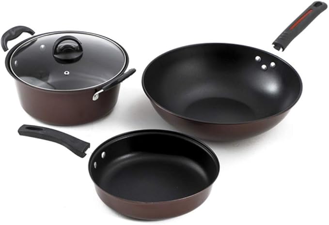 Cooking Pot 3-Piece Non-Stick Pan Set Wok Frying Pan Soup Pot with Anti-Scald Handle and Water-Based NonStick Coating Suitable for Gas Stoves Etc. vision