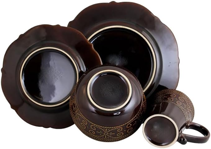 Tableware 16 Piece Textures Stoneware Dinnerware Set Dinner Plate Dish Plates for Food Dining Table of Dishes